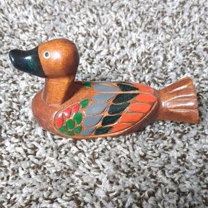 Wooden Korean Wedding Decorative Duck Figurine in Brown, Orange and Green